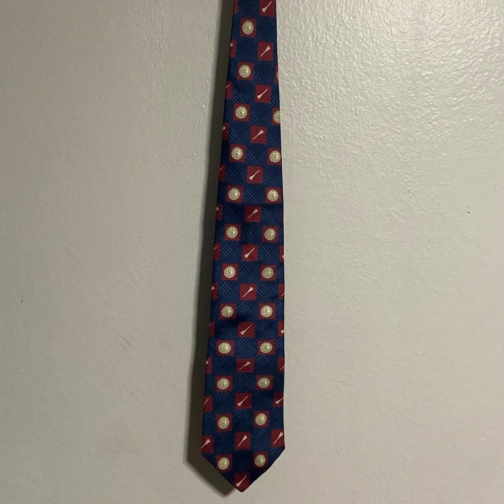 Vintage Chaps Ralph Lauren  Blue and Red Silk Tie with Golf  Motif